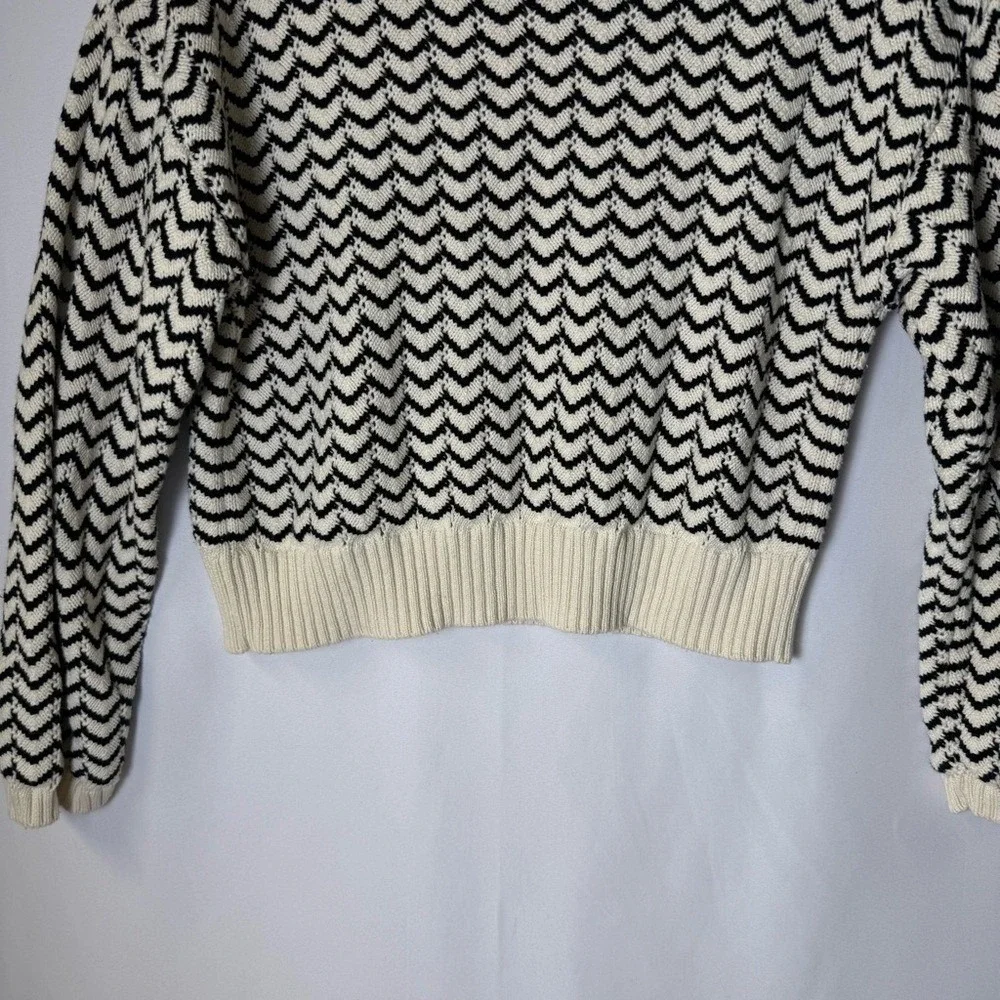 Marled Women Black Cream Chevron Sweater Large Cotton Ribbed‎ Knit Casual Winter